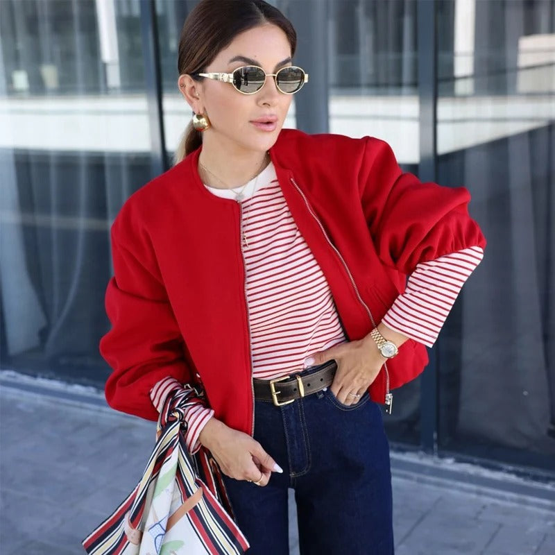 Women’s Cropped Zipper Bomber Jacket