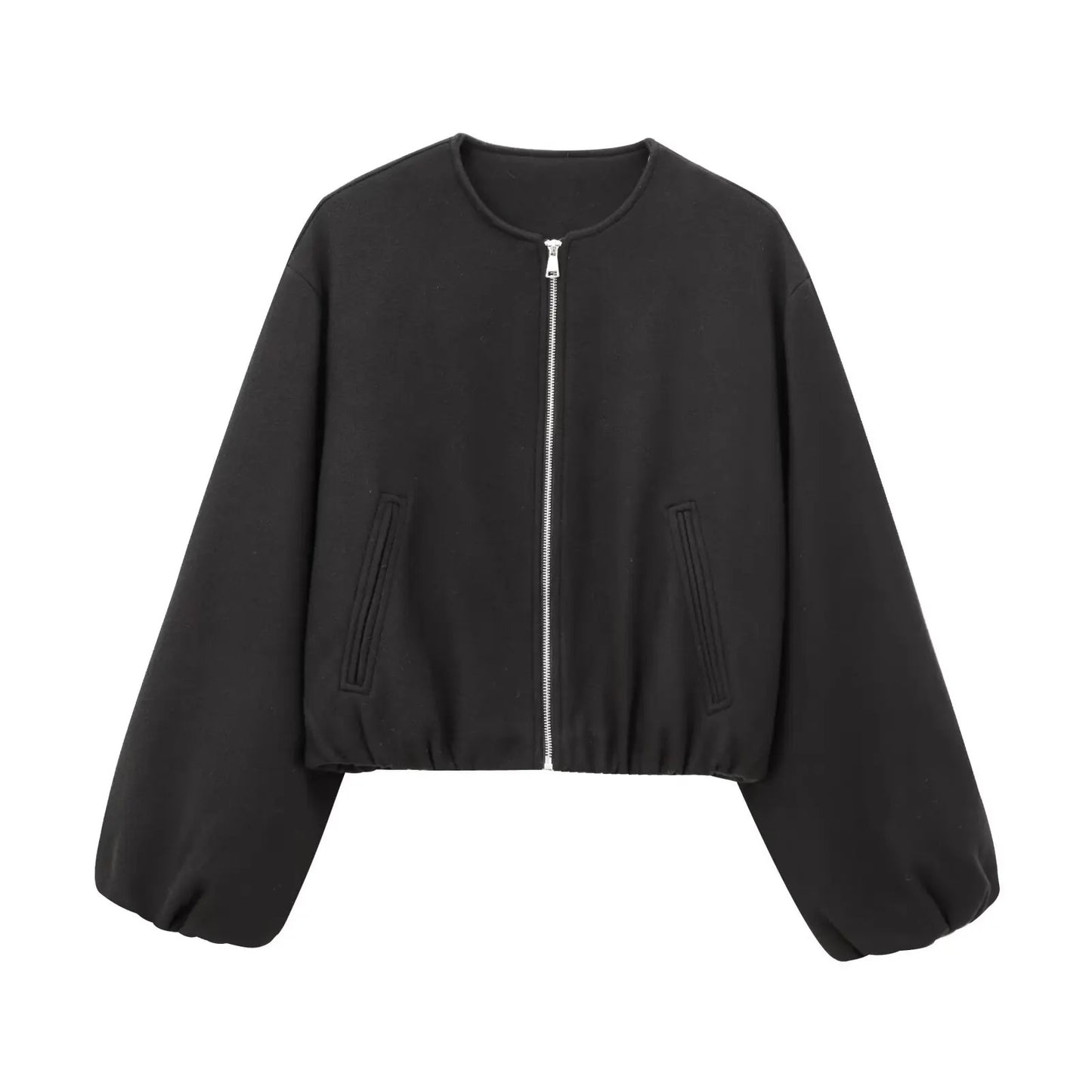 Women’s Cropped Zipper Bomber Jacket