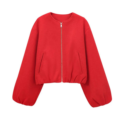 Women’s Cropped Zipper Bomber Jacket