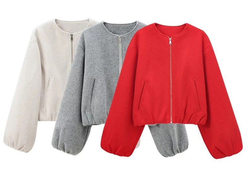 Women’s Cropped Zipper Bomber Jacket