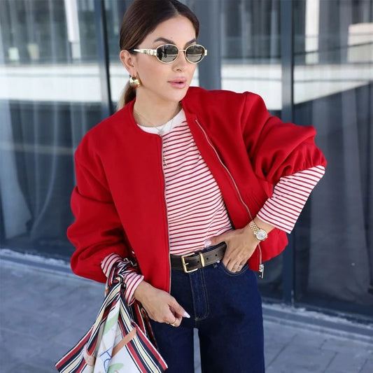 Women’s Cropped Zipper Bomber Jacket