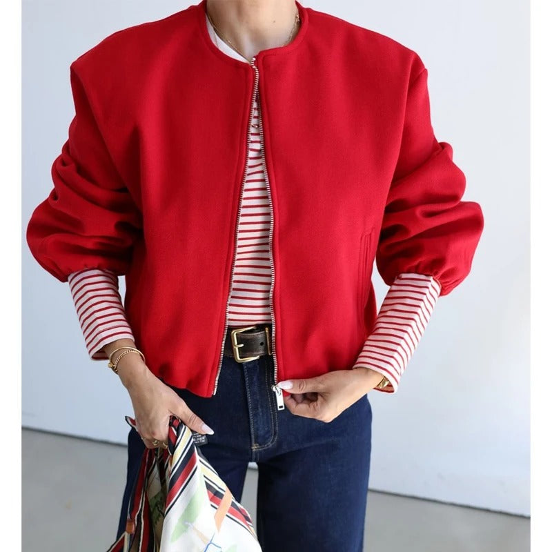 Women’s Cropped Zipper Bomber Jacket