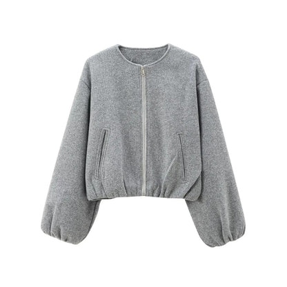 Women’s Cropped Zipper Bomber Jacket