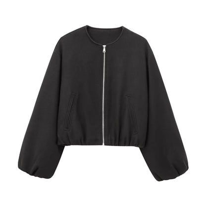 Women’s Cropped Zipper Bomber Jacket
