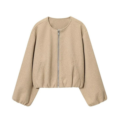 Women’s Cropped Zipper Bomber Jacket